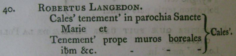 Calendarium entry for 13 Henry IV, no. 40, Robert Langdon's first inquisition